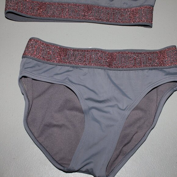 Grey 2 Pcs Justice Bikini Swimsuit Size 10 - Picture 4 of 11